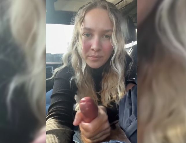 Blonde Babe Car Handjob with Cumshot